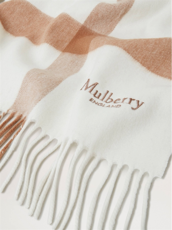 Mulberry Large Check Merino Wool Scarf Maple-White